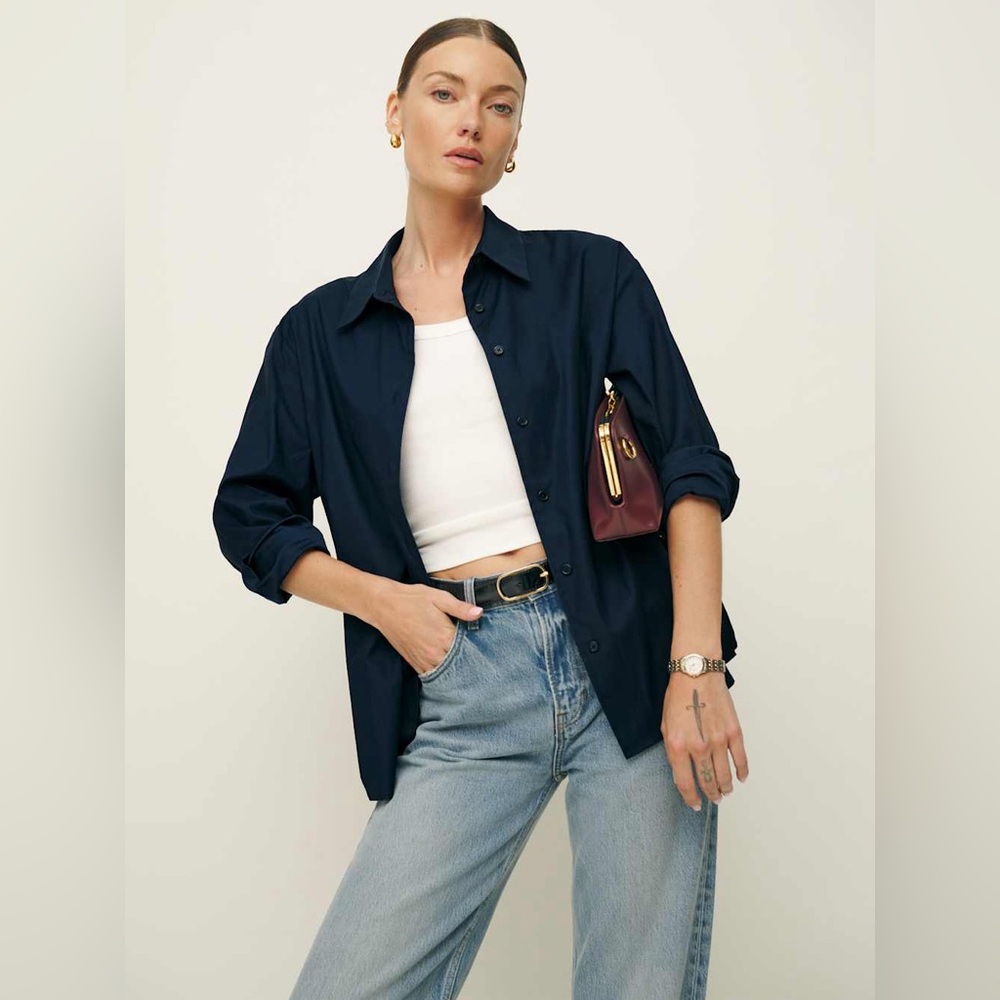 Reformation x Laura Harrier Collins Shirt in Navy
